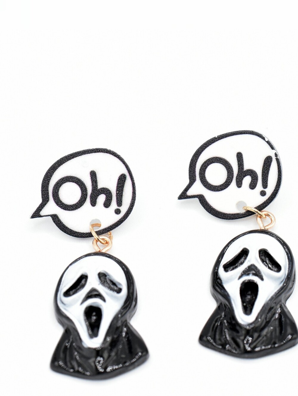 Scream Ghost Face Black & White Dangle Earrings